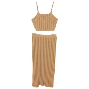 Freshman 1996 - Matching Set - Shirt & Skirt - Tan - Knitted - Size Medium